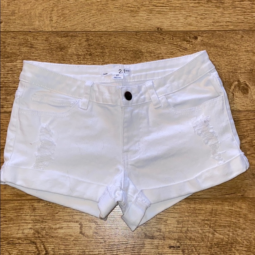 2.1 Denim White Distressed Shorts